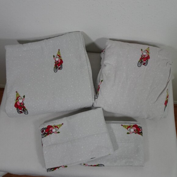 Threshold Flannel Christmas Sheets 4 pc Set King Santa on Bike Soft Warm Holiday - Picture 2 of 9